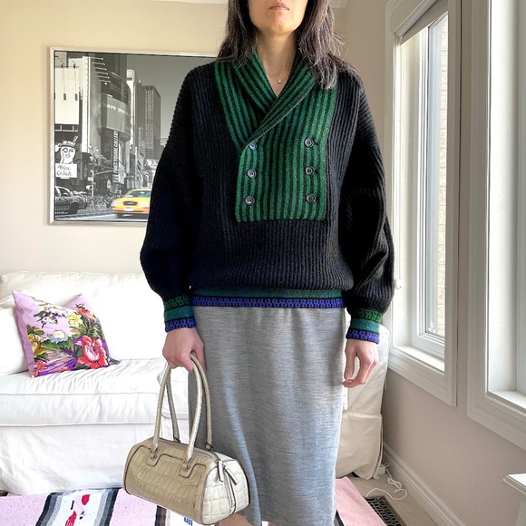 Vintage shawl collar chunky knit sweater - Picture 3 of 15